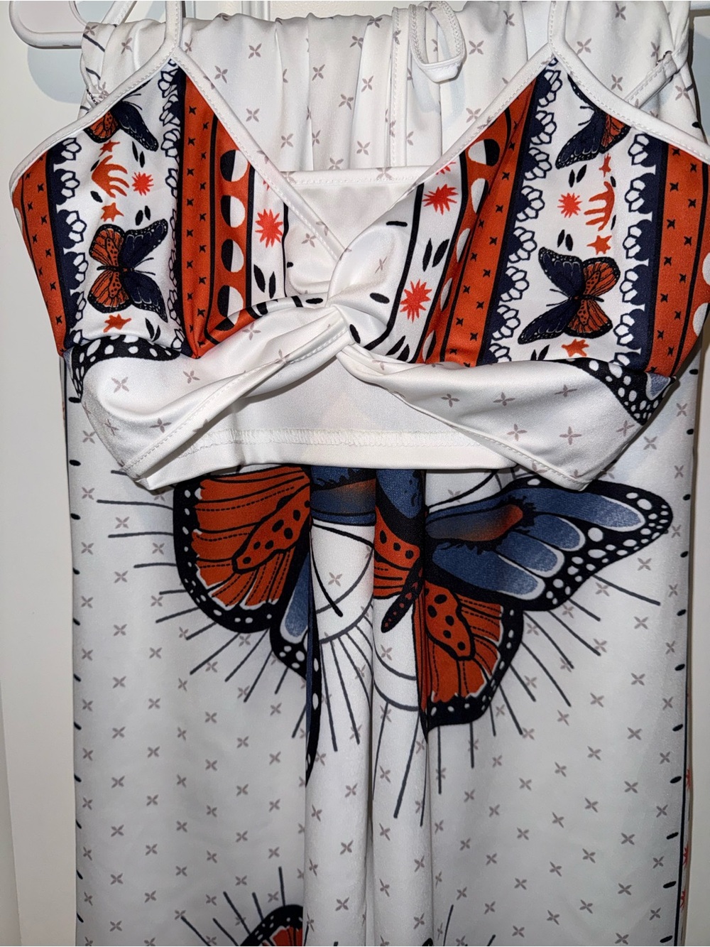 Women’s White Butterfly Print Bralette & Wide Leg Pant Set 🦋 🧡❤️🤍